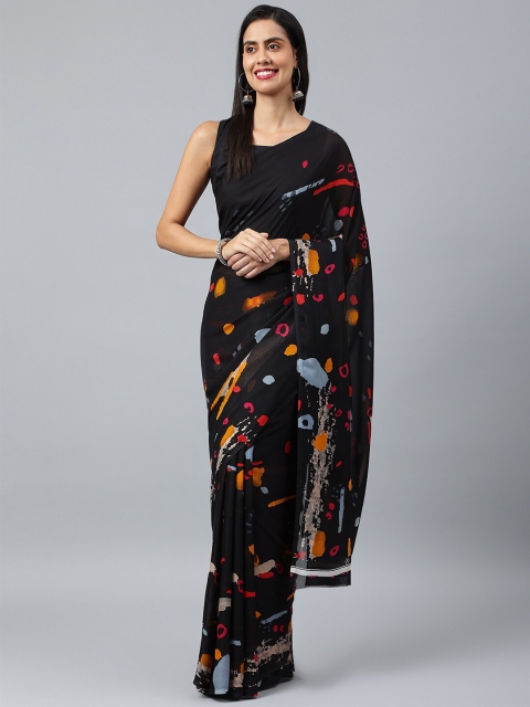 

KALINI Black & Orange Printed Saree