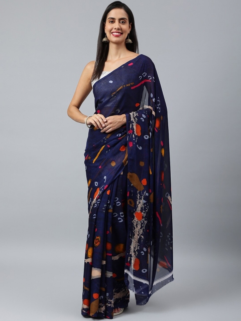 

KALINI Navy Blue & Red Georgette Printed Saree