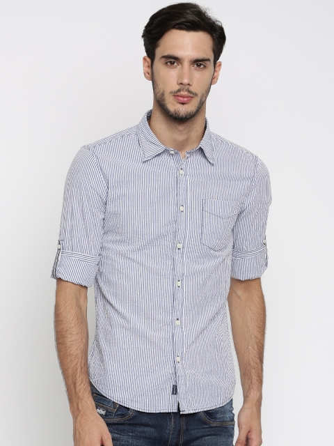 

ALCOTT White & Navy Striped Casual Shirt