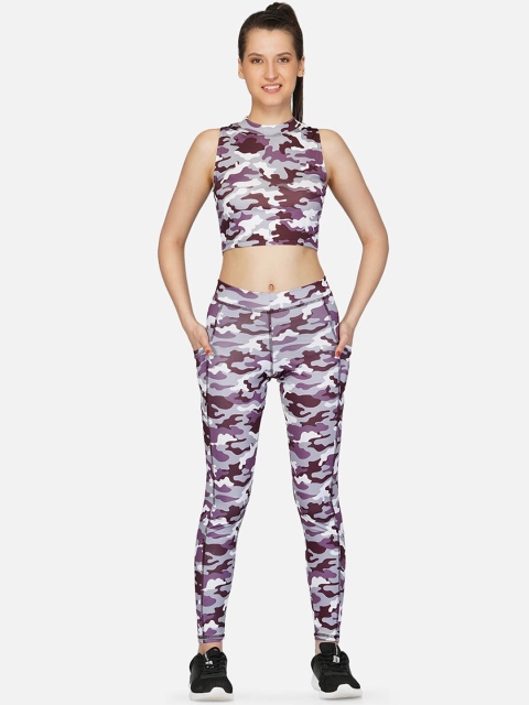 

IMPERATIVE Women Burgundy & Grey Camouflaged Printed Tracksuit