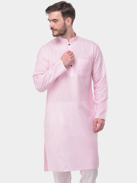 

SG LEMAN Men Pink Thread Work Kurta