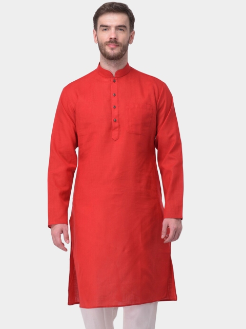 

SG LEMAN Men Red Thread Work Kurta