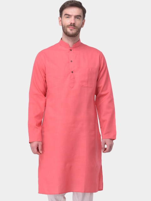 

SG LEMAN Men Peach-Coloured Thread Work Kurta