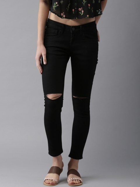 

Moda Rapido Women Ankle Length Skinny Fit Black Knee Slit Stretchable Jeans