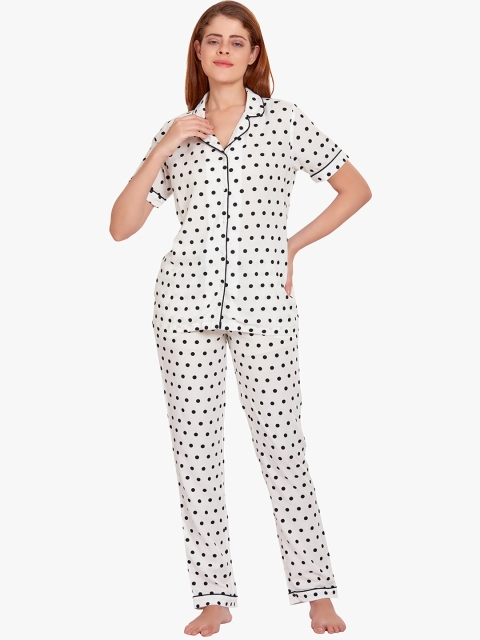 

MAYSIXTY Women White & Black Printed Night suit