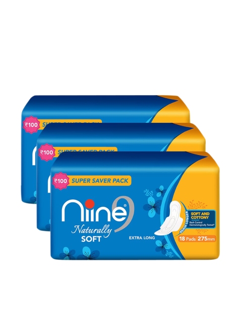 

Niine Set of 3 Naturally Soft Extra Long Sanitary Pads - 18 Pads Per Pack, Blue
