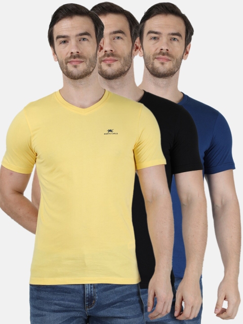 

Monte Carlo Men Set Of 3 V-Neck Pure Cotton T-shirt, Blue