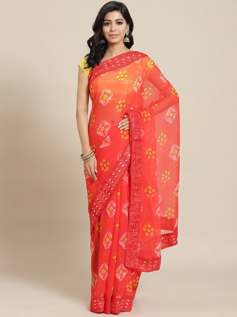 

KALINI Red & Yellow Bandhani Embroidered Bandhani Saree