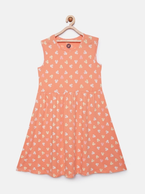 

YK Girls Orange All over Minnie Printed Cotton Sleeveless Jersey Dress, Multi