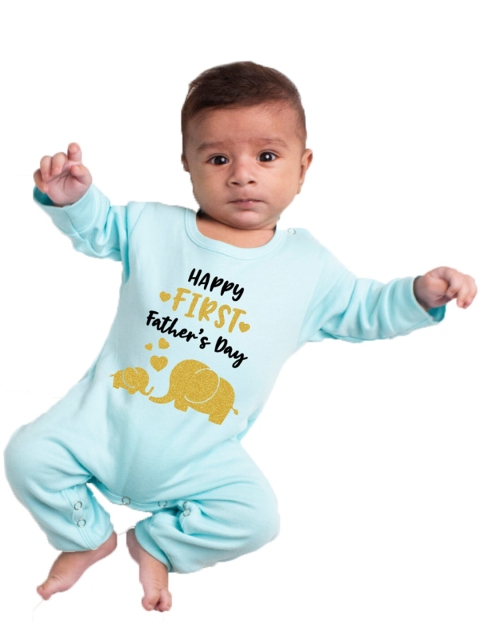 

KNITROOT Blue Happy First Fathers Day Printed Cotton Sleepsuit