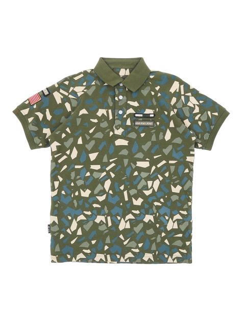 

Gini and Jony Boys Olive Green Printed Polo Collar T-shirt