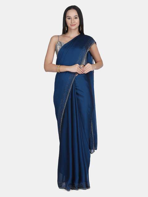 

BOMBAY SELECTIONS Blue Beads and Stones Art Silk Heavy Work Saree