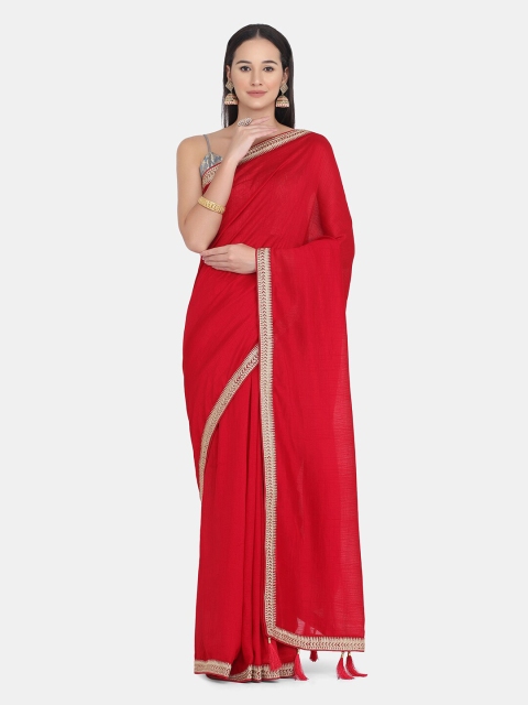 

BOMBAY SELECTIONS Maroon & Gold-Toned Embroidered Saree