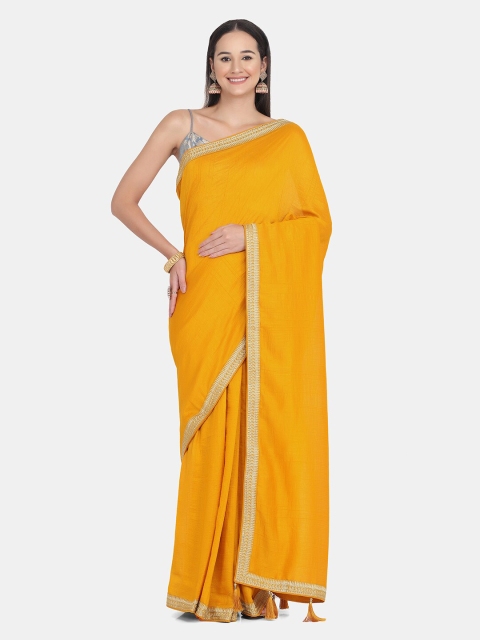 

BOMBAY SELECTIONS Yellow & Gold-Toned Beads and Stones Saree