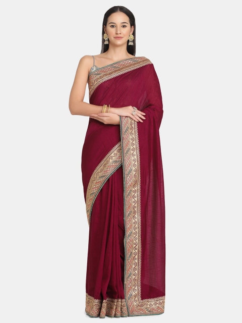 

BOMBAY SELECTIONS Purple & Gold-Toned Woven Design Art Silk Saree