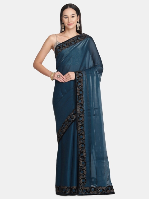 

BOMBAY SELECTIONS Blue Pure Crepe Saree
