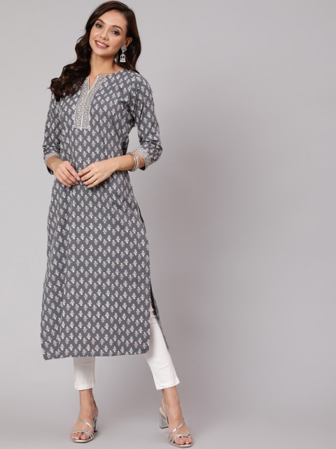 

AASI - HOUSE OF NAYO Women Grey Ethnic Motifs Printed Kurta