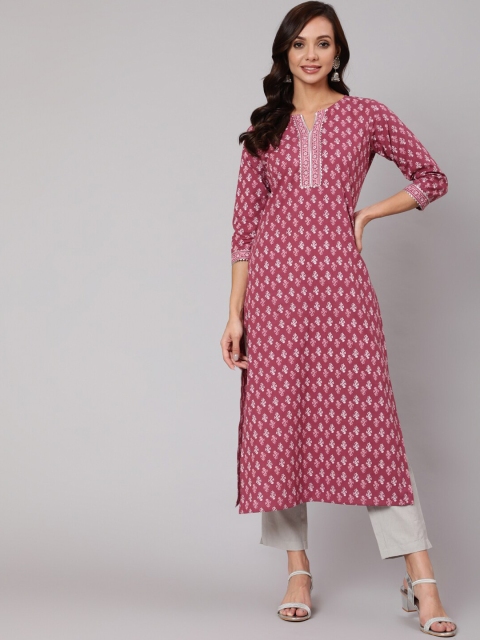 

AASI - HOUSE OF NAYO Women Mauve Paisley Printed Keyhole Neck Kurta