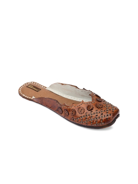 

DESI COLOUR Women Brown Embellished Ethnic Mules with Laser Cuts Flats