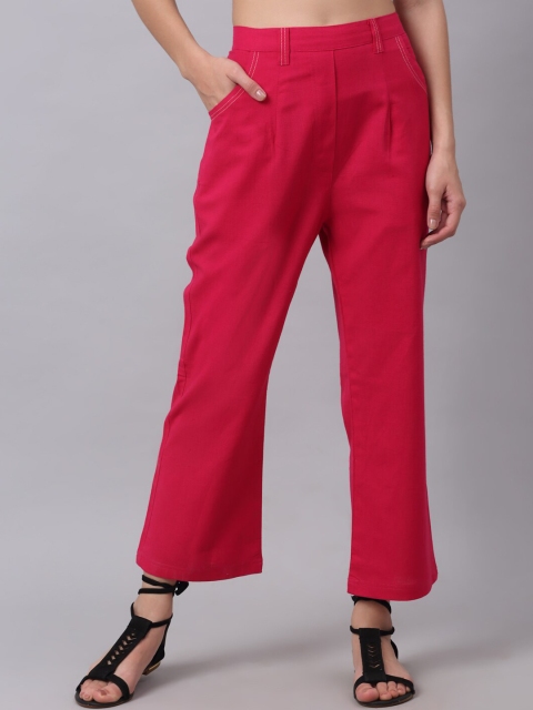 

NEUDIS Women Fuchsia Pink Regular Fit Cotton Trousers