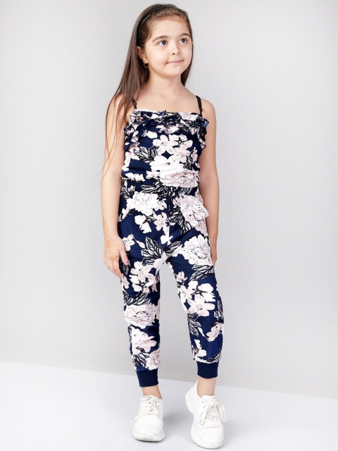 

Naughty Ninos Girls Navy Blue & White Floral Printed Basic Jumpsuit
