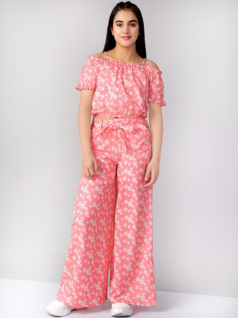 

Naughty Ninos Girls Pink & Yellow Printed Top with Palazzos