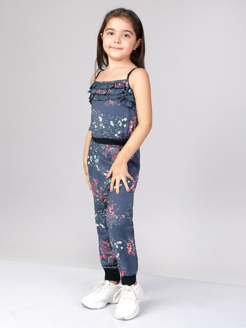 

Naughty Ninos Girls Blue & White Printed Basic Jumpsuit with Ruffles