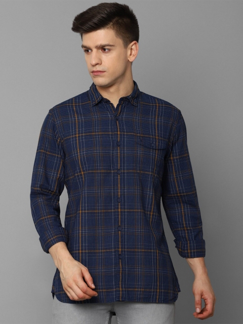 

Allen Solly Men Navy Blue Checked Regular Fit Cotton Casual Shirt