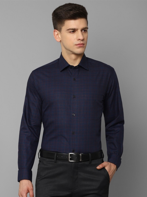 

Louis Philippe Men Navy Blue Slim Fit Grid Tattersall Checks Cotton Formal Shirt