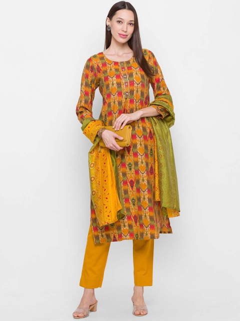 

ZOLA Women Mustard Yellow Printed Kurta with Trousers & With Dupatta