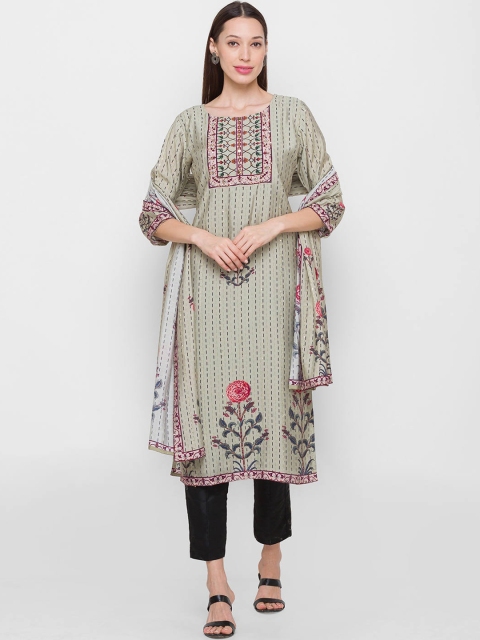 

ZOLA Women Green Embroidered Kurta With Trousers & Dupatta