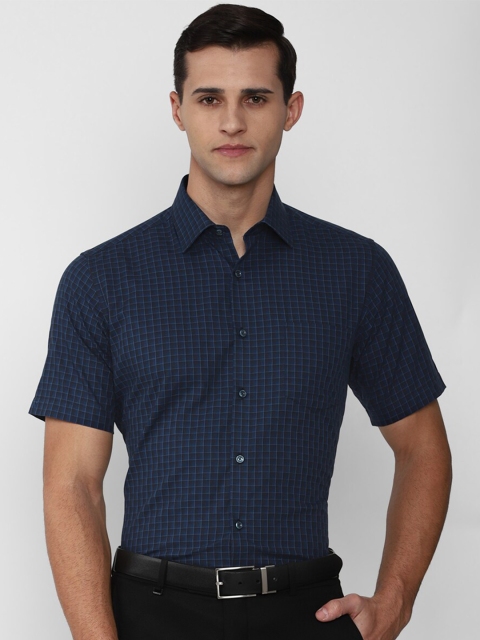 

Van Heusen Men Navy Blue Regular Fit Checked Cotton Formal Shirt