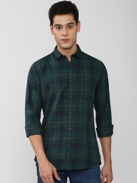 

VAN HEUSEN DENIM LABS Men Green Slim Fit Tartan Checks Cotton Casual Shirt