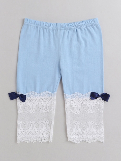 

Hopscotch Girls Blue Solid Cotton Lace Applique Ankle-Length Leggings