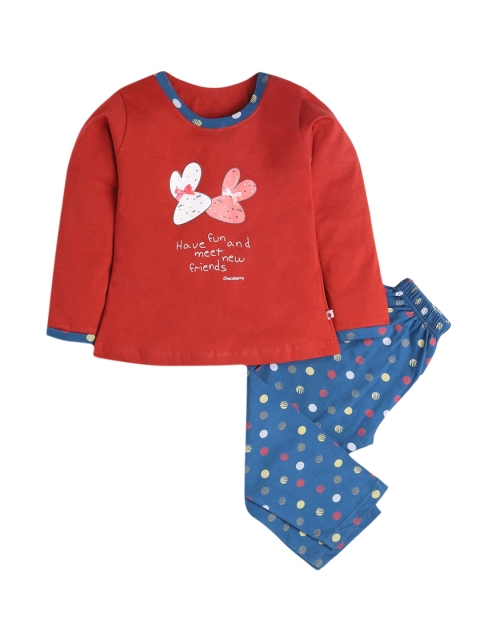 

Hopscotch Girls Red & Blue Printed Cotton Night suit