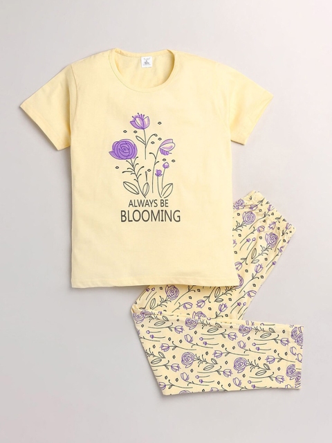 

Hopscotch Girls Yellow & Black Printed Cotton Night suit