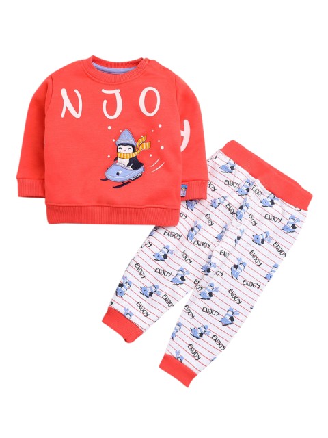 

Hopscotch Boys Red & White Printed Cotton Night suit