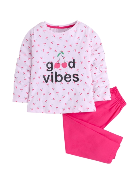 

Hopscotch Girls Pink Printed Cotton Night suit