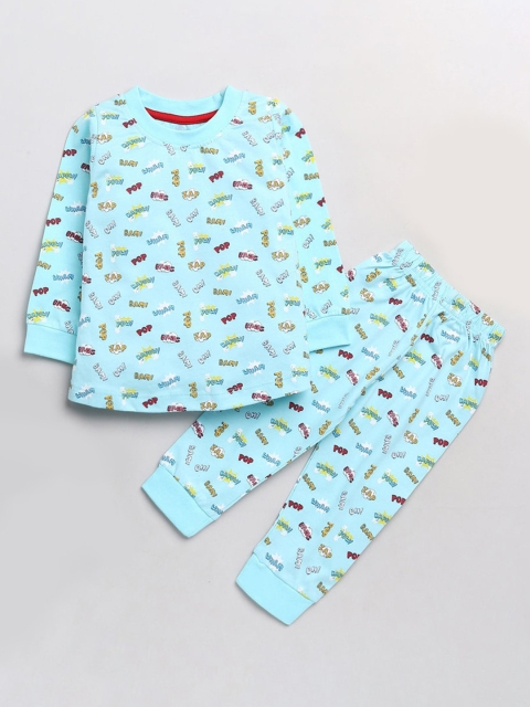 

Hopscotch Girls Turquoise Blue Printed Cotton Night Suit