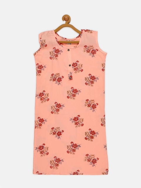 

V2 Value & Variety Peach-Coloured & Red Floral Printed Kurti