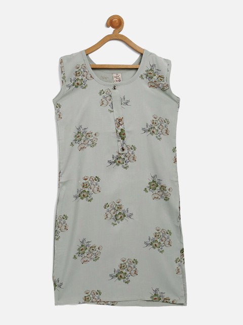 

V2 Value & Variety Grey & Green Floral Printed Kurti