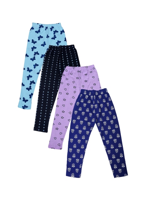 

FRENCH KLEIDER Girls Pack Of 4 Printed Cotton Leggings, Blue