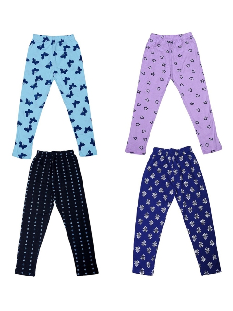 

FRENCH KLEIDER Girls Pack Of 4 Printed Cotton Leggings, Blue