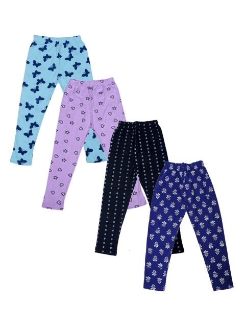 

FRENCH KLEIDER Girls Pack Of 4 Printed Cotton Leggings, Purple