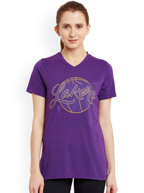 

NBA Women Purple Printed V-Neck T-shirt