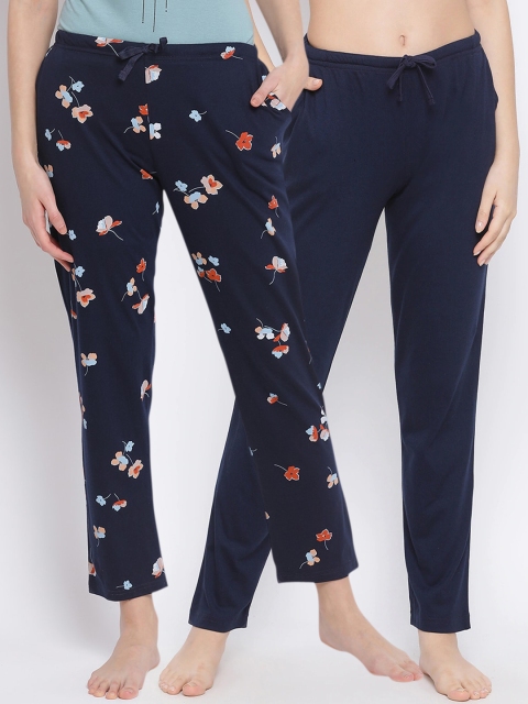 

Kanvin Women Pack Of 2 Pure Cotton Lounge Pants, Navy blue