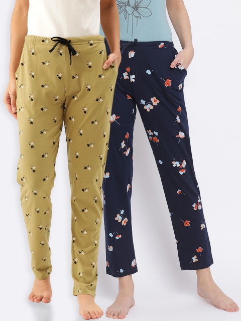 

Kanvin Women Pack Of 2 Printed Pure Cotton Lounge Pants, Navy blue