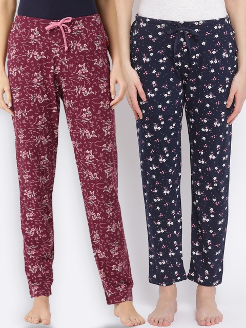

Kanvin Women Pack Of 2 Printed Pure Cotton Lounge Pants, Navy blue