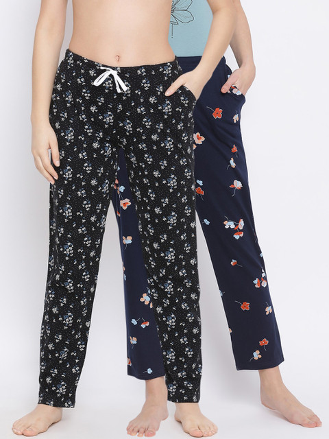 

Kanvin Women Pack Of 2 Printed Pure Cotton Lounge Pants, Navy blue