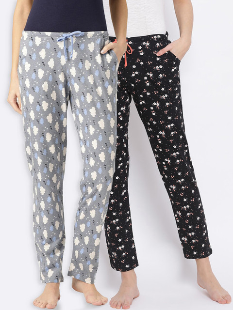 

Kanvin Women Set Of 2 Printed Lounge Pants, Black